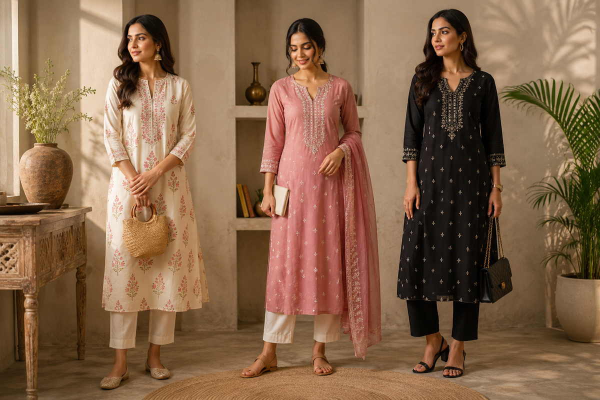 Long kurtis styled for work, casual days and festive plans