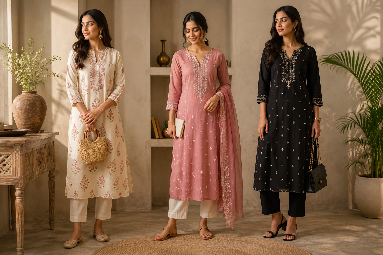 Long kurtis styled for work, casual days and festive plans