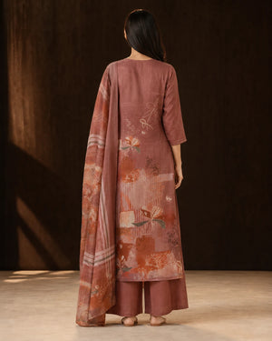 Clay Rosewood Muslin Abstract Print Suit Set
