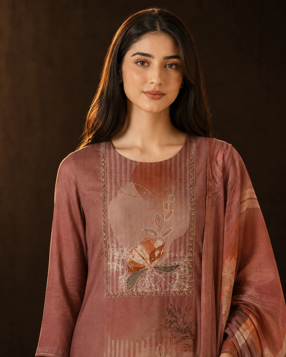 Clay Rosewood Muslin Abstract Print Suit Set