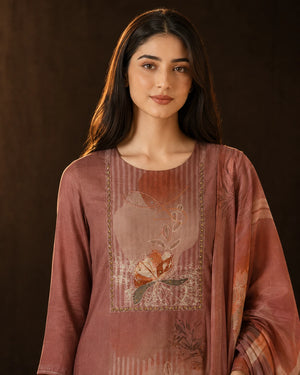 Clay Rosewood Muslin Abstract Print Suit Set