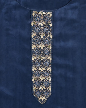 Navy Blue Embroidered Suit Set with Dupatta