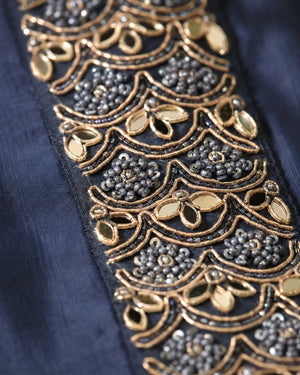Navy Blue Embroidered Suit Set with Dupatta