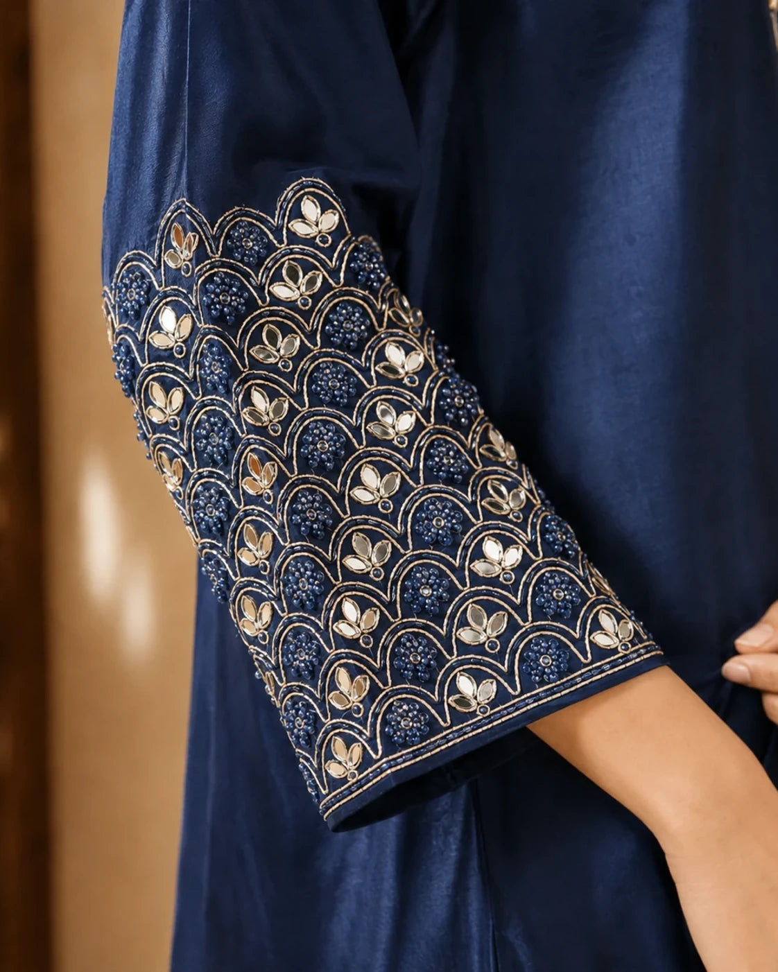 Navy Blue Embroidered Suit Set with Dupatta