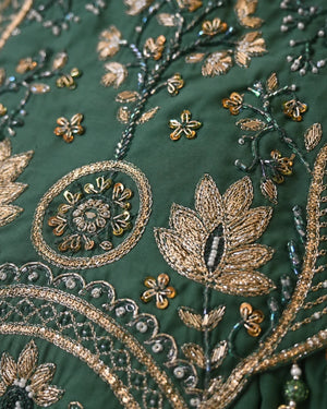Bottle Green Mal Chanderi Hand Work Kurta Set
