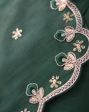 Bottle Green Mal Chanderi Hand Work Kurta Set