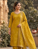 Mustard Yellow Rayon Kurta Set with Silk Dupatta
