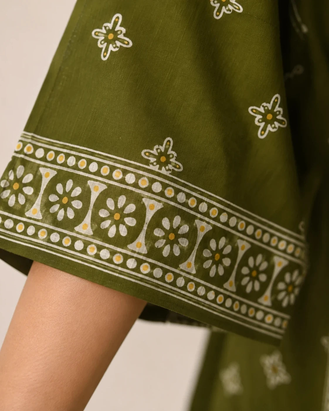Olive Green Pure Cotton Printed Suit Set