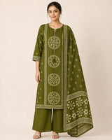 Olive Green Pure Cotton Printed Suit Set