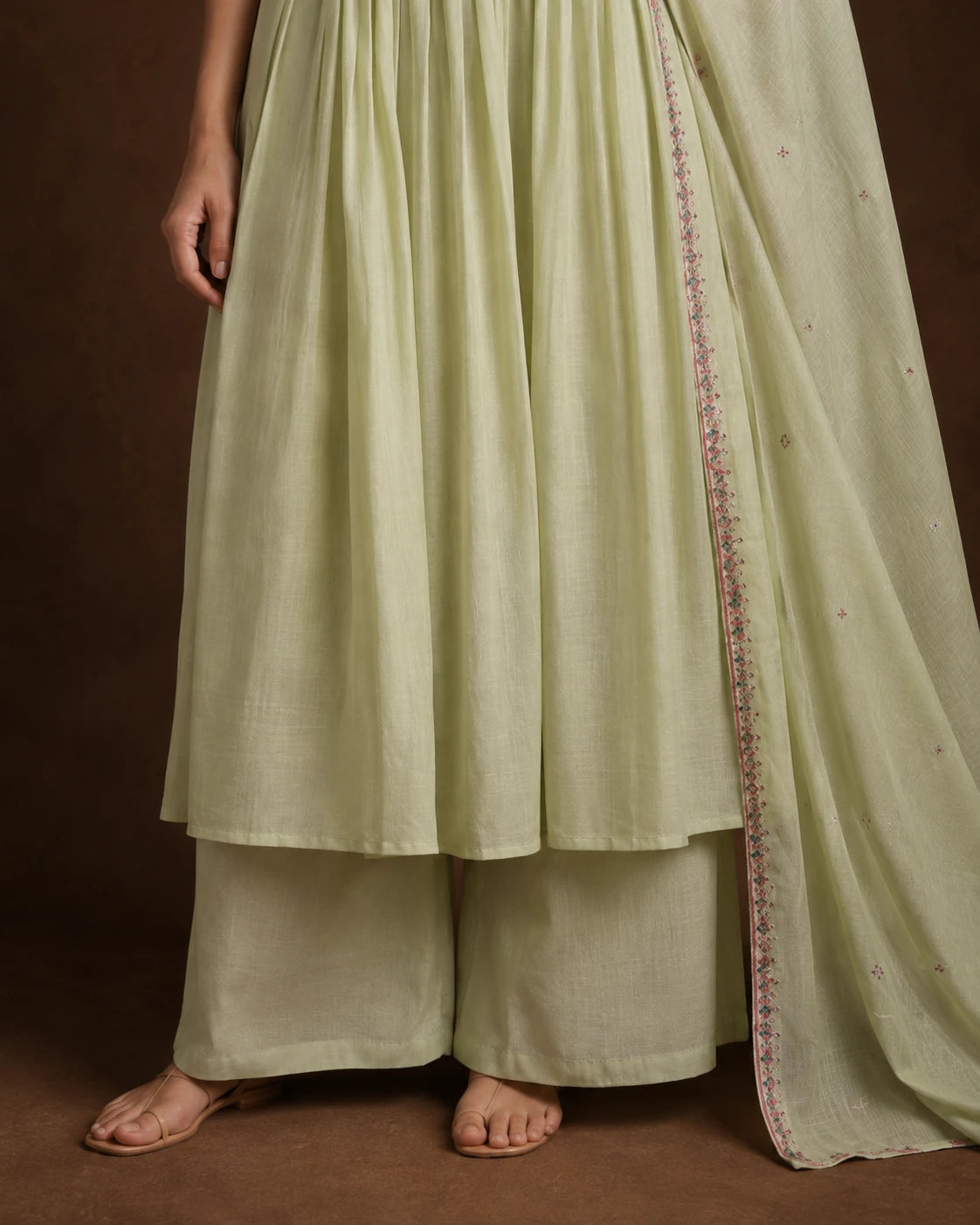 Sage Green Mal Chanderi Embroidered Kurta Set