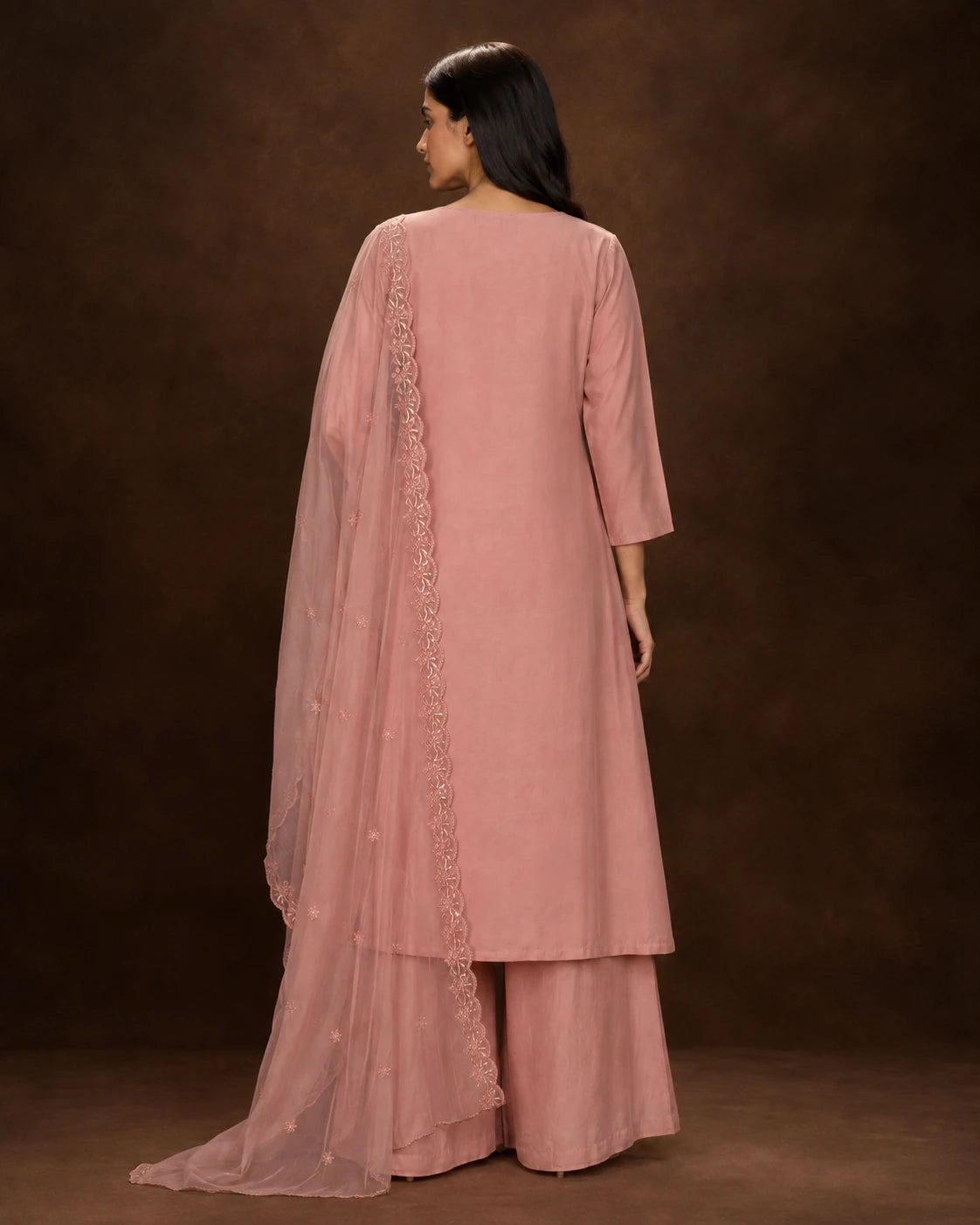 Rose Pink Mal Chanderi Beadwork Kurta Set