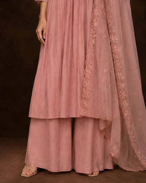 Rose Pink Mal Chanderi Beadwork Kurta Set