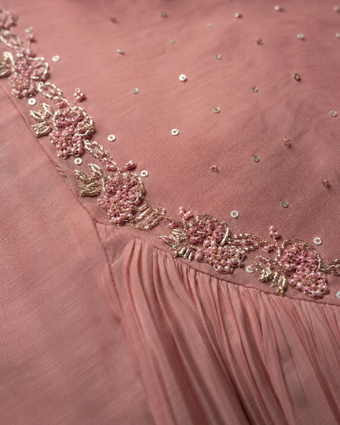 Rose Pink Mal Chanderi Beadwork Kurta Set