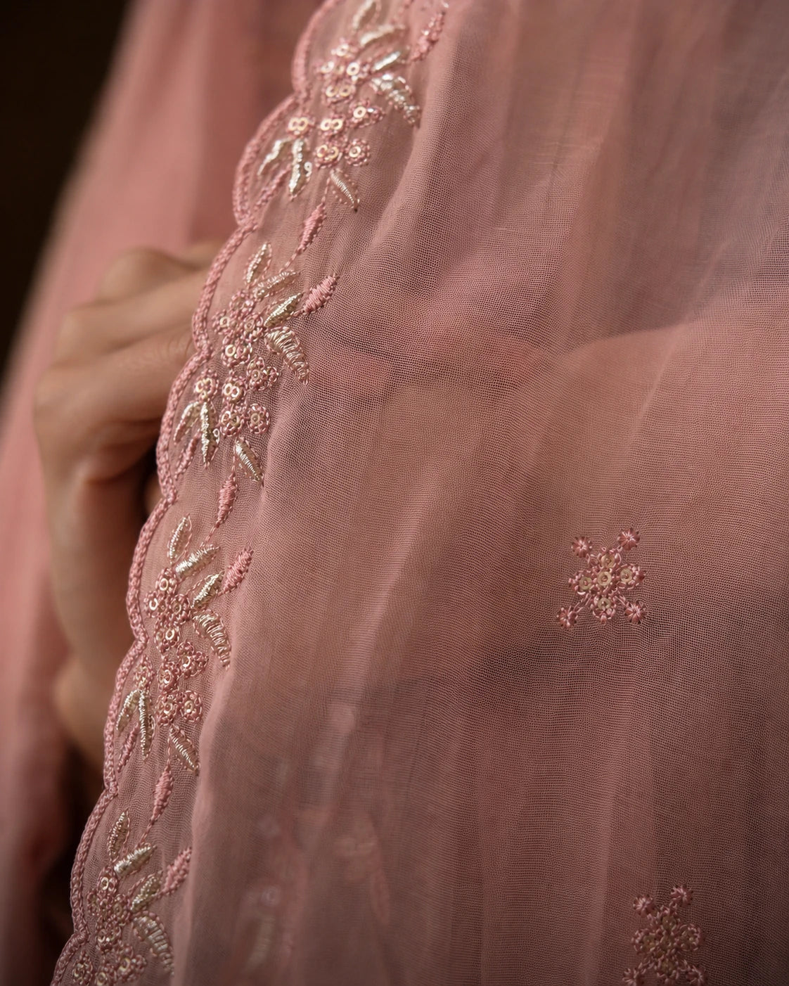 Rose Pink Mal Chanderi Beadwork Kurta Set