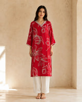 Pink Viscose Chikankari Long Kurti