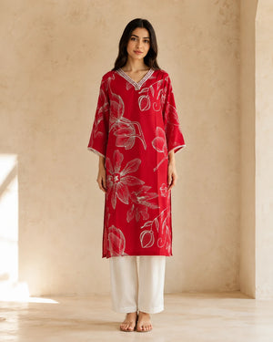 Pink Viscose Chikankari Long Kurti