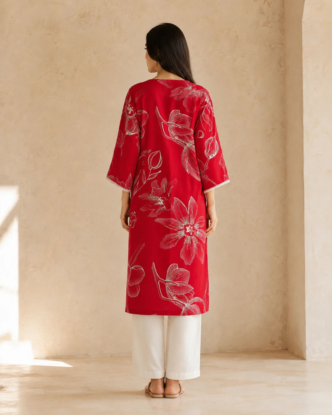 Pink Viscose Chikankari Long Kurti