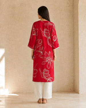 Pink Viscose Chikankari Long Kurti