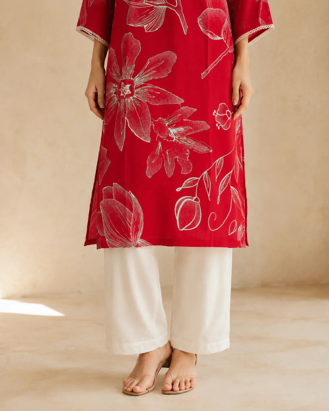 Pink Viscose Chikankari Long Kurti
