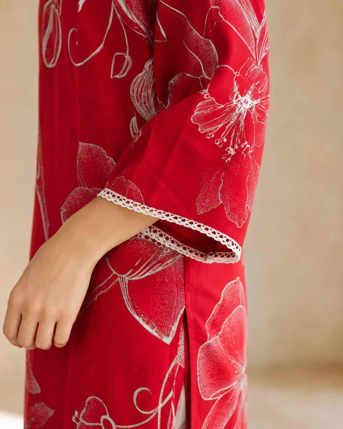 Pink Viscose Chikankari Long Kurti