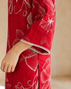 Pink Viscose Chikankari Long Kurti