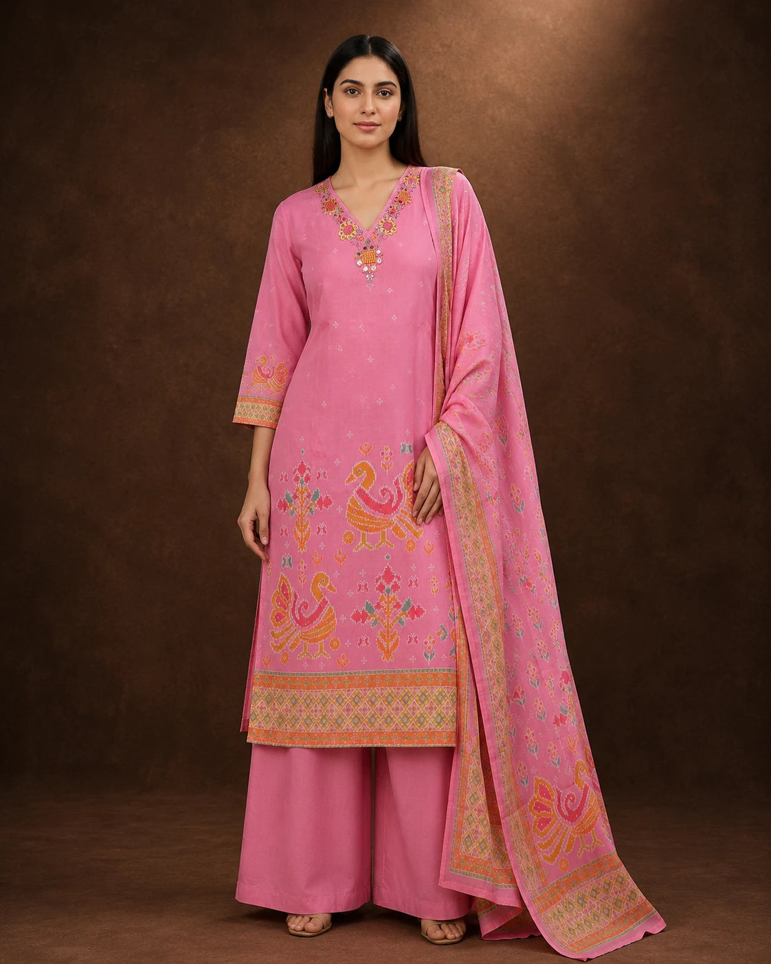 Pink Embroidered Suit Set with Dupatta