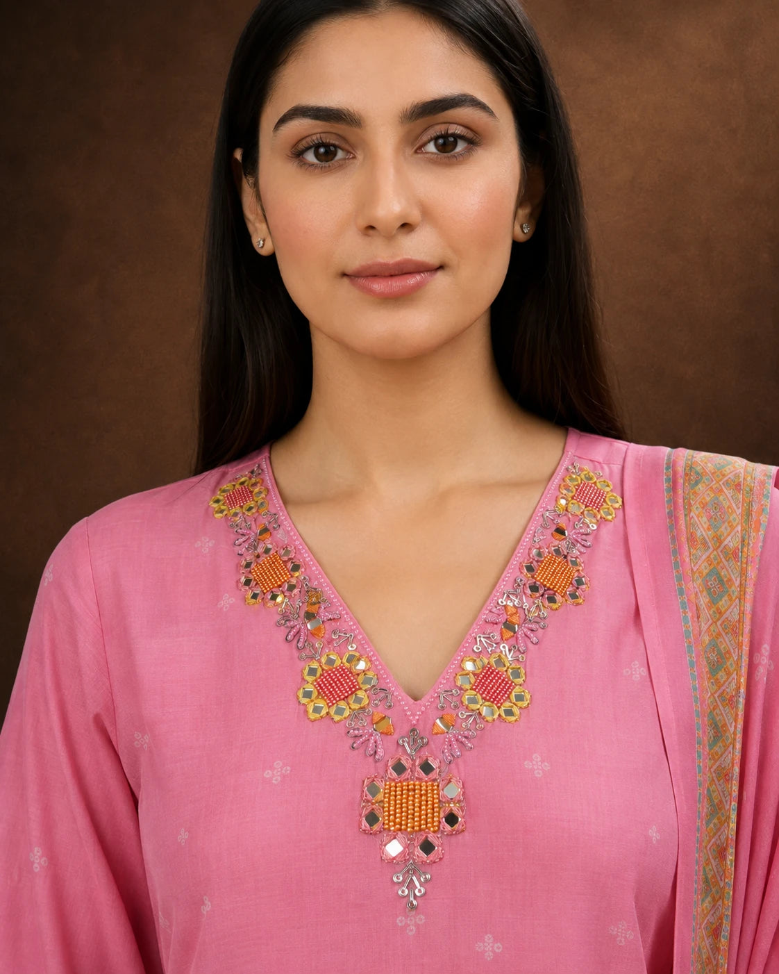 Pink Embroidered Suit Set with Dupatta