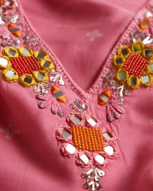 Pink Embroidered Suit Set with Dupatta