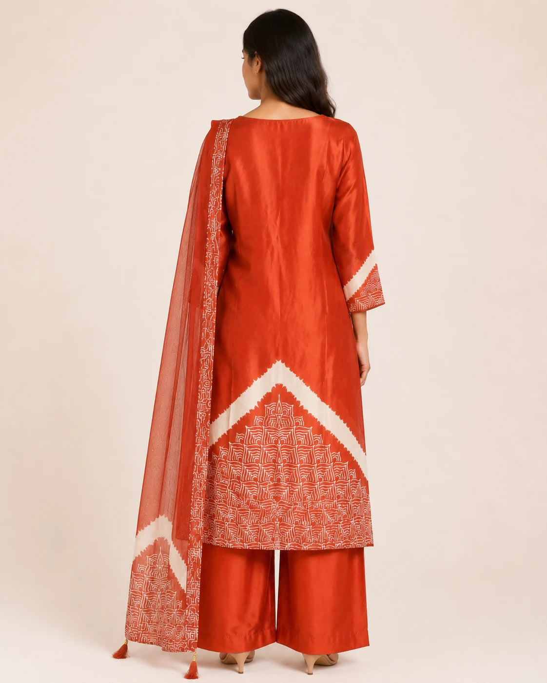 Rust Gajji Silk Mirror Work Suit Set