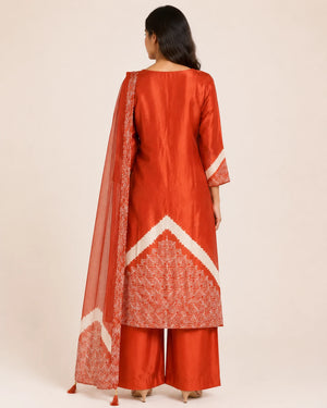 Rust Gajji Silk Mirror Work Suit Set