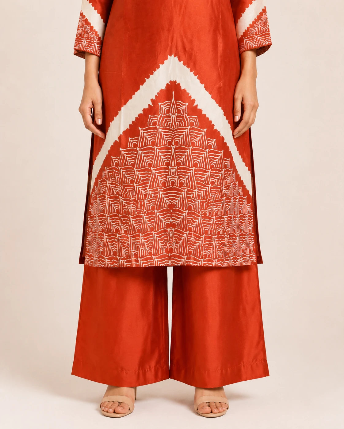 Rust Gajji Silk Mirror Work Suit Set