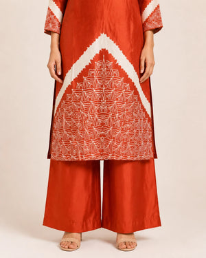 Rust Gajji Silk Mirror Work Suit Set