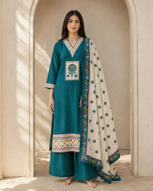Turkish Green Embroidered Suit Set with Dupatta