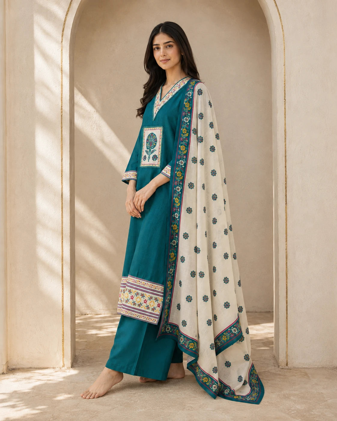 Turkish Green Embroidered Suit Set with Dupatta