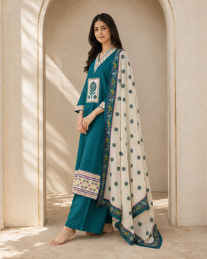 Turkish Green Embroidered Suit Set with Dupatta