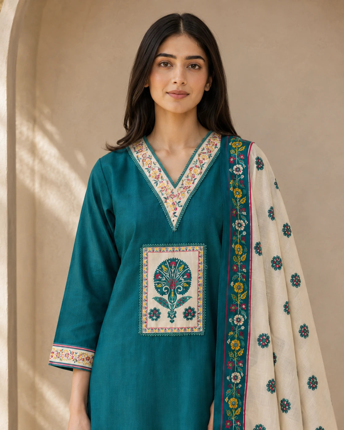 Turkish Green Embroidered Suit Set with Dupatta