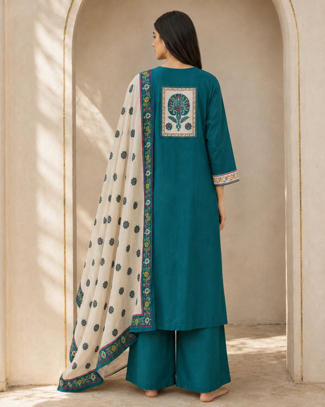 Turkish Green Embroidered Suit Set with Dupatta