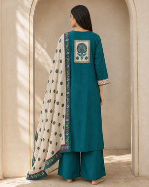 Turkish Green Embroidered Suit Set with Dupatta