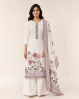 Off White Schiffli Embroidered Cotton Suit Set