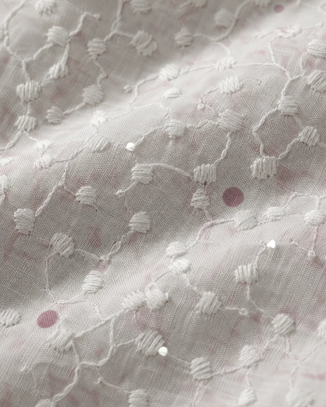 Off White Schiffli Embroidered Cotton Suit Set
